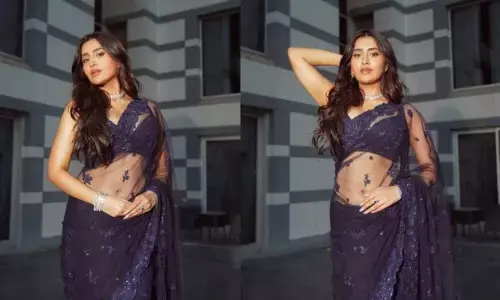 ముదురు నీలం రంగు చీరలో నడుమందాలతో కట్టిపడేస్తున్న రాశి సింగ్