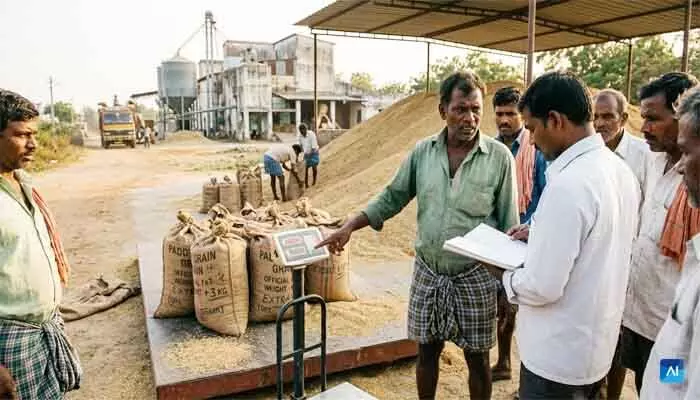ధాన్యం కొనుగోళ్లలో మిల్లర్ల ‘తరుగు’ దందా: నాణ్యత సాకుతో క్వింటాల్కు 3 కిలోల కోత! ధాన్యం కొనుగోళ్లలో మిల్లర్ల ‘తరుగు’ దందా: నాణ్యత సాకుతో క్వింటాల్కు 3 కిలోల కోత!