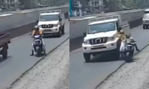 Video : న‌డిరోడ్డుపై షో చేసిన బైక‌ర్‌..అంత‌లోనే ట్ర‌క్కు వ‌చ్చి !