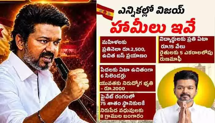 తమిళనాట విజయ్ మార్క్ రాజకీయం.. టీవీకేను గెలిపించిన ఆ ‘ఏడు’ హామీలు ఇవే! తమిళనాట విజయ్ మార్క్ రాజకీయం.. టీవీకేను గెలిపించిన ఆ ‘ఏడు’ హామీలు ఇవే!