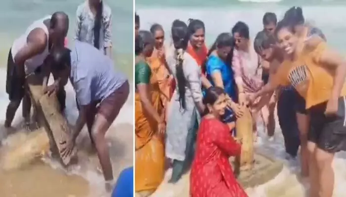 అరుదైన సంఘటన..! నెల్లూరు జిల్లాలో సముద్రం నుంచి బయటపడ్డ శివలింగం అరుదైన సంఘటన..! నెల్లూరు జిల్లాలో సముద్రం నుంచి బయటపడ్డ శివలింగం
