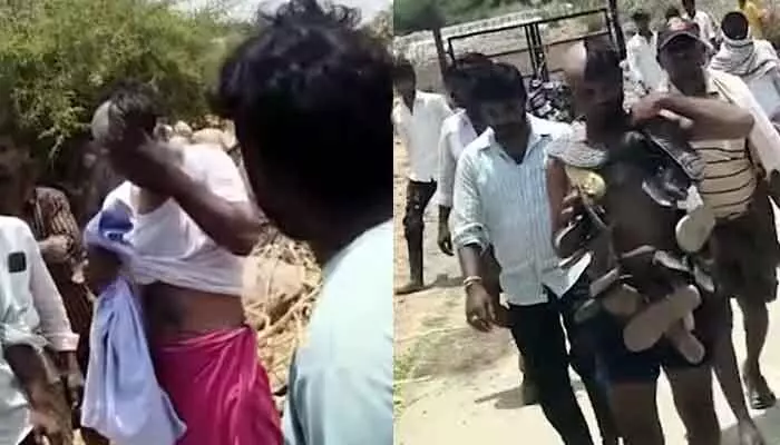 మహిళపై అసభ్య ప్రవర్తన.. కామాంధుడికి అరగండు.. చెప్పుల దండ మహిళపై అసభ్య ప్రవర్తన.. కామాంధుడికి అరగండు.. చెప్పుల దండ