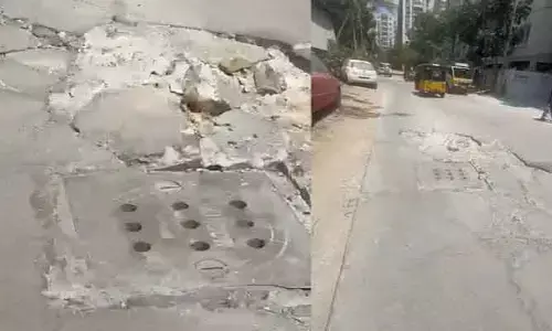 మణికొండలో మరోసారి కుంగిన రోడ్డు