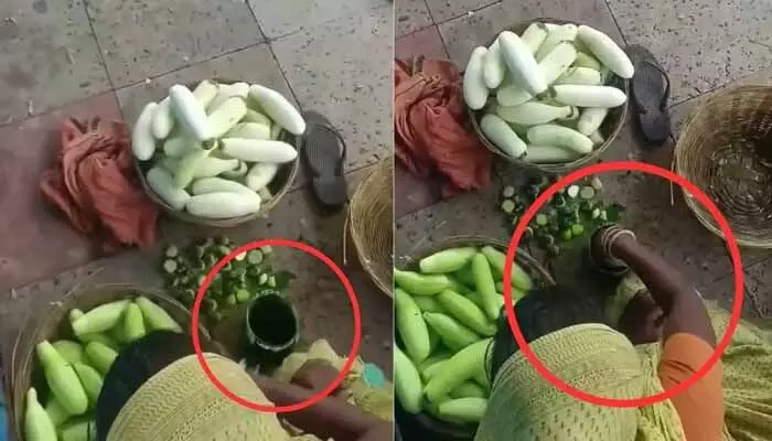 కీర దోసకాయల్ని రంగునీళ్లలో ముంచుతున్న మహిళ.. వీడియో వైరల్ కీర దోసకాయల్ని రంగునీళ్లలో ముంచుతున్న మహిళ.. వీడియో వైరల్