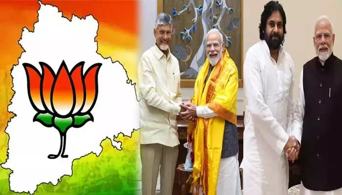 మోడీ మార్క్ పాలిటిక్స్.. తెలంగాణ గడ్డపై చంద్రబాబు, పవన్తో మోడీ భేటీపై సర్వత్రా ఆసక్తి మోడీ మార్క్ పాలిటిక్స్.. తెలంగాణ గడ్డపై చంద్రబాబు, పవన్తో మోడీ భేటీపై సర్వత్రా ఆసక్తి