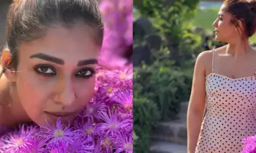 వైట్ అండ్ బ్లాక్ స్లీవ్‌లెస్ డ్రెస్‌లో హాట్ అందాలతో రెచ్చిపోయిన నయన్