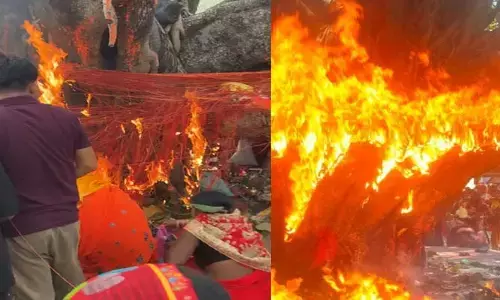 వటసావిత్రి పూజలో అపశ్రుతి.. భక్తుల నిర్లక్ష్యంతో కాలిపోయిన పురాతన మర్రిచెట్టు.. (వీడియో)