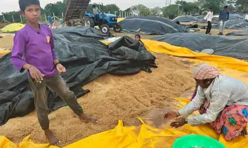 కురిసిన వర్షం.. తడిసిన ధాన్యం