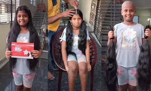 చిన్న వయసులో పెద్ద మనసు.. క్యాన్సర్ బాధితుల కోసం జుట్టును దానం చేసిన నాగోల్ చిన్నారి