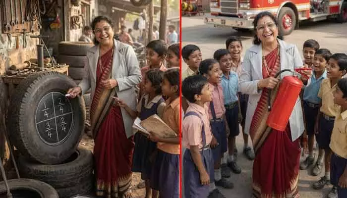 పంక్చర్ షాపులే మ్యాథ్స్ ల్యాబ్లు.. ఫైర్ స్టేషన్లే సైన్స్ గదులు!! పంక్చర్ షాపులే మ్యాథ్స్ ల్యాబ్లు.. ఫైర్ స్టేషన్లే సైన్స్ గదులు!!