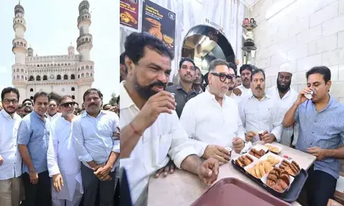 పాతబస్తీలో కేటీఆర్ సందడి.. చార్మినార్ వద్ద ఇరానీ చాయ్, ఉస్మానియా బిస్కెట్ తింటూ ముచ్చట!