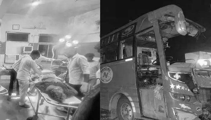 యాత్రికుల బస్సుకు ఘోర ప్రమాదం.. ముగ్గురు మృతి యాత్రికుల బస్సుకు ఘోర ప్రమాదం.. ముగ్గురు మృతి