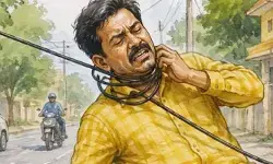 మెడకు ఇంటర్నెట్ కేబుల్ చుట్టుకుని స్కూటీదారుడికి తీవ్ర గాయాలు మెడకు ఇంటర్నెట్ కేబుల్ చుట్టుకుని స్కూటీదారుడికి తీవ్ర గాయాలు