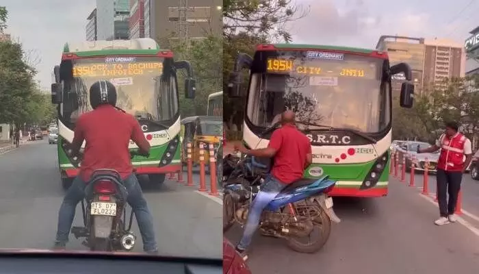 హైదరాబాద్లో ఆర్టీసీ డ్రైవర్ బరితెగింపు.. రాంగ్ రూట్లో వచ్చి హల్ చల్ హైదరాబాద్లో ఆర్టీసీ డ్రైవర్ బరితెగింపు.. రాంగ్ రూట్లో వచ్చి హల్ చల్