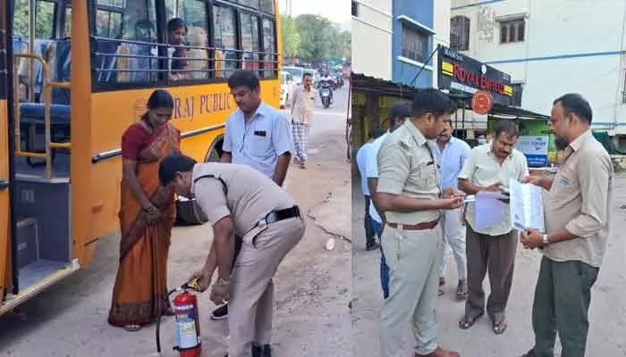 కూకట్పల్లిలో ప్రైవేట్ స్కూల్ బస్సులు తనిఖీ చేసిన రవాణా శాఖ అధికారులు కూకట్పల్లిలో ప్రైవేట్ స్కూల్ బస్సులు తనిఖీ చేసిన రవాణా శాఖ అధికారులు