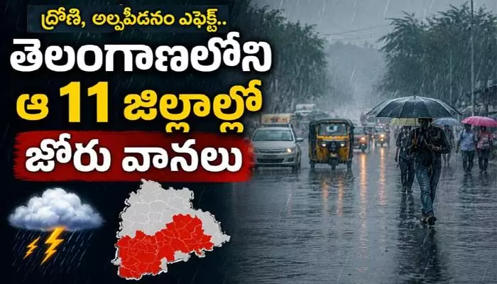 IMD: ద్రోణి, అల్పపీడనం ఎఫెక్ట్.. తెలంగాణలోని ఆ 11 జిల్లాల్లో జోరు వానలు IMD: ద్రోణి, అల్పపీడనం ఎఫెక్ట్.. తెలంగాణలోని ఆ 11 జిల్లాల్లో జోరు వానలు