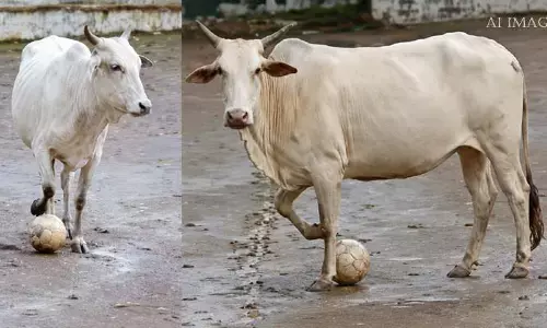 ఫిఫా ఫీవర్‌లో వైరల్ స్టార్‌గా మారిన ఆవు.. ఫుట్‌బాల్ స్కిల్స్ చూసి షాక్ అవుతున్న నెటిజన్లు!