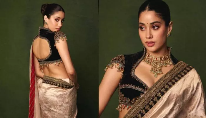స్టన్నింగ్ చీర లుక్లో మెరిసిన జాన్వీ కపూర్.. ఫ్యాన్స్కు విజువల్ ట్రీట్ స్టన్నింగ్ చీర లుక్లో మెరిసిన జాన్వీ కపూర్.. ఫ్యాన్స్కు విజువల్ ట్రీట్