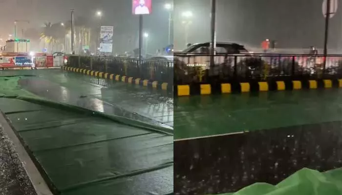 విశాఖలో భారీ వర్షం.. తడిసి ముద్దైన యోగాంధ్రా ఏర్పాట్లు విశాఖలో భారీ వర్షం.. తడిసి ముద్దైన యోగాంధ్రా ఏర్పాట్లు