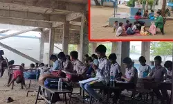 తరగతి గదులు లేక ఆరు బయటనే పాఠాలు.. తరగతి గదులు లేక ఆరు బయటనే పాఠాలు..