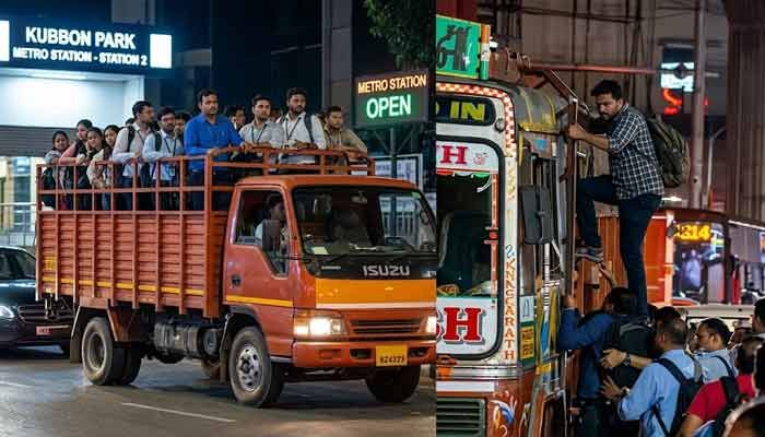 మెట్రో బంద్ కావడంతో కూలీల మాదిరిగా లారీలు ఎక్కిన టెకీలు