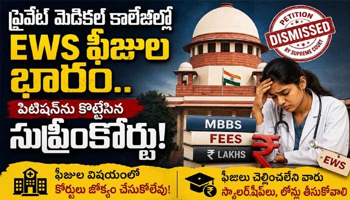 ప్రైవేట్ మెడికల్ కాలేజీల్లో EWS ఫీజుల భారం.. పిటిషన్‌ను కొట్టేసిన సుప్రీంకోర్టు