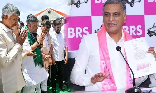 మంత్రి ఉత్తమ్‌ను బయట ఉంచి  ముగ్గురు సీఎంల మధ్య  సీక్రెట్ ఏంటి?: హరీశ్ రావు సెన్సేషనల్ కామెంట్స్