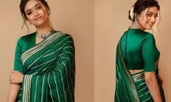 గ్రీన్ శారీలో ఎలిగెంట్ లుక్‌లో మెస్మరైజ్ చేసిన కీర్తి సురేష్