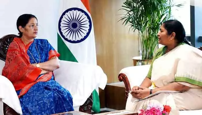 ఢిల్లీలో కేంద్ర మంత్రిని కలిసిన మంత్రి సీతక్క ఢిల్లీలో కేంద్ర మంత్రిని కలిసిన మంత్రి సీతక్క