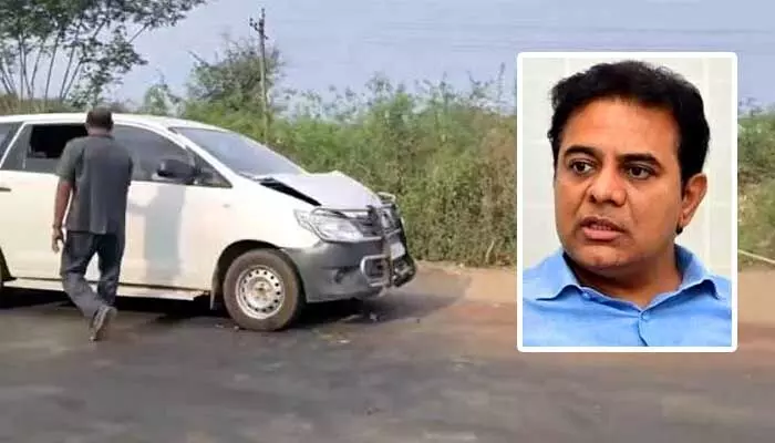 కేటీఆర్ కాన్వాయ్కి ప్రమాదం.. ఎమ్మెల్సీకి గాయాలు కేటీఆర్ కాన్వాయ్కి ప్రమాదం.. ఎమ్మెల్సీకి గాయాలు
