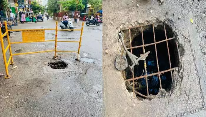 ప్రమాదకరంగా మ్యాన్హోల్ ప్రమాదకరంగా మ్యాన్హోల్