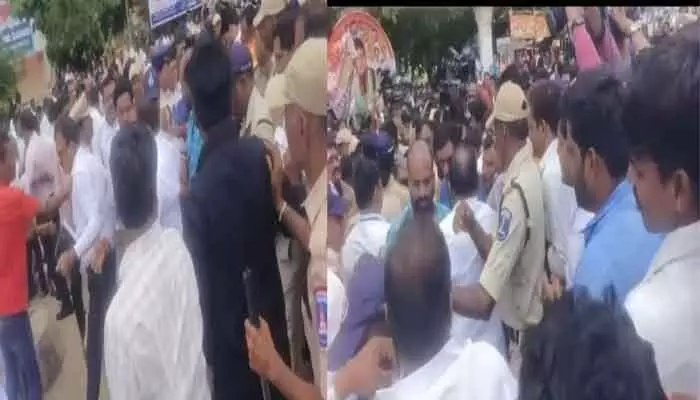 చేవెళ్లలో ఉద్రిక్తత.. ఎమ్మెల్యే కాలె యాదయ్యకు నిరసన సెగ చేవెళ్లలో ఉద్రిక్తత.. ఎమ్మెల్యే కాలె యాదయ్యకు నిరసన సెగ