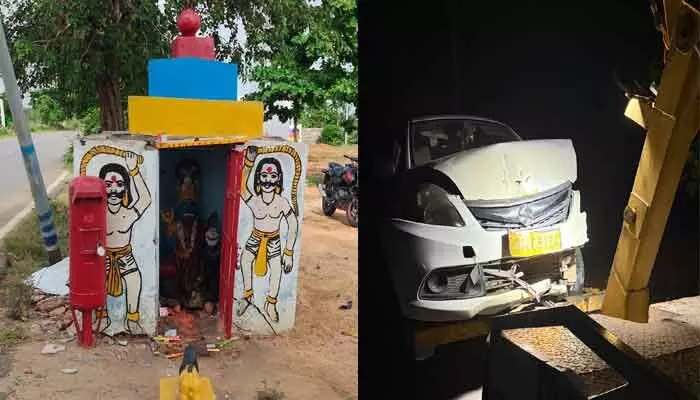 కాలికామాత దేవాలయాన్ని ఢీకొట్టిన కారు గుర్తింపు కాలికామాత దేవాలయాన్ని ఢీకొట్టిన కారు గుర్తింపు