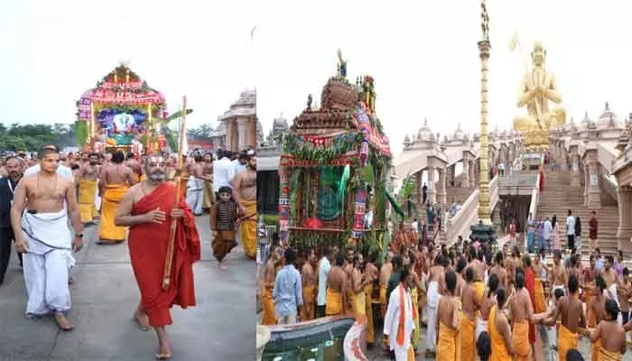 సమతామూర్తి కేంద్రంలో వైభవంగా జగన్నాథుని రథోత్సవం సమతామూర్తి కేంద్రంలో వైభవంగా జగన్నాథుని రథోత్సవం