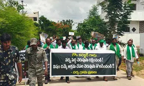 నర్వ పెద్ద చెరువుపై అక్రమంగా చేపల చెరువు నిర్మాణంపై కలెక్టర్‌కు ఫిర్యాదు