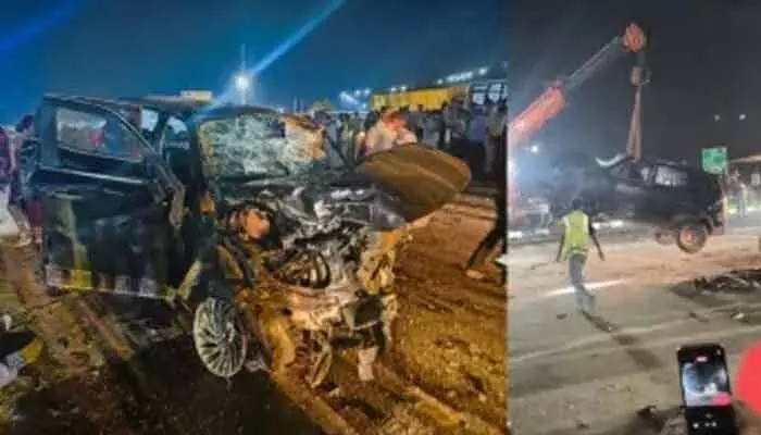 జాతీయ రహదారిపై ఘోర రోడ్డు ప్రమాదం.. ముగ్గురు దుర్మరణం జాతీయ రహదారిపై ఘోర రోడ్డు ప్రమాదం.. ముగ్గురు దుర్మరణం